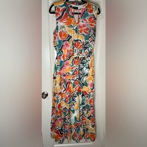 1. State Size L Tiered Sleeveless Multicolor Ruffle Floral Maxi Dress smocked